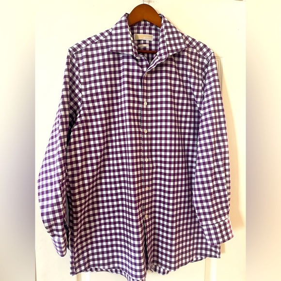 Michael Michael Kors Plum & White Plaid Dress Shirt Men’s Size 16 1/2 or 32/33 - Picture 1 of 14